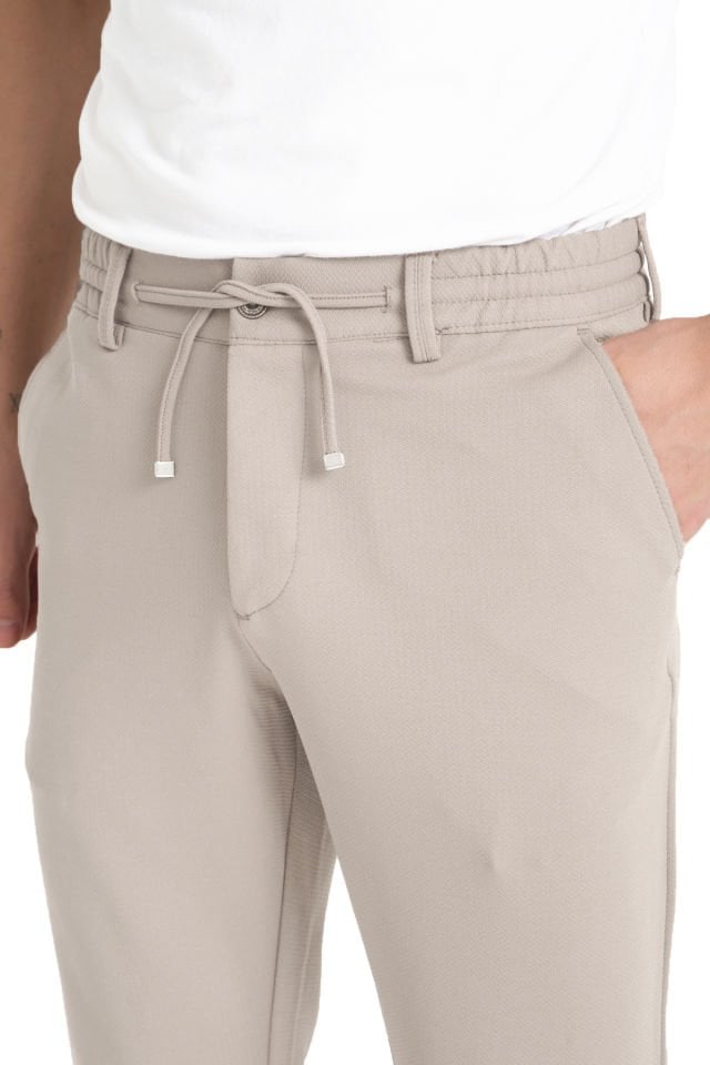 Varetta Erkek Bej Beli Lastikli Cepli Likralı Regular Jogger Pantolon