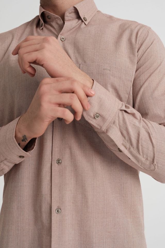 Varetta Erkek Somon Rengi Klasik Kesim Cepli Uzun Kollu Gömlek