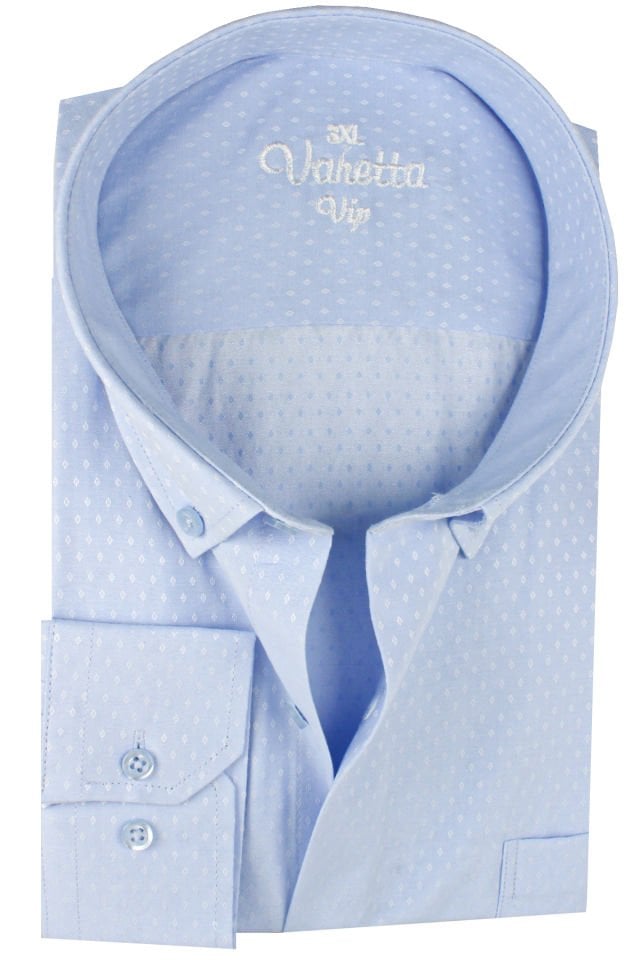 Varetta Erkek Mavi Desenli Uzun Kollu Cepli Geniş Kesim Büyük Beden Gömlek