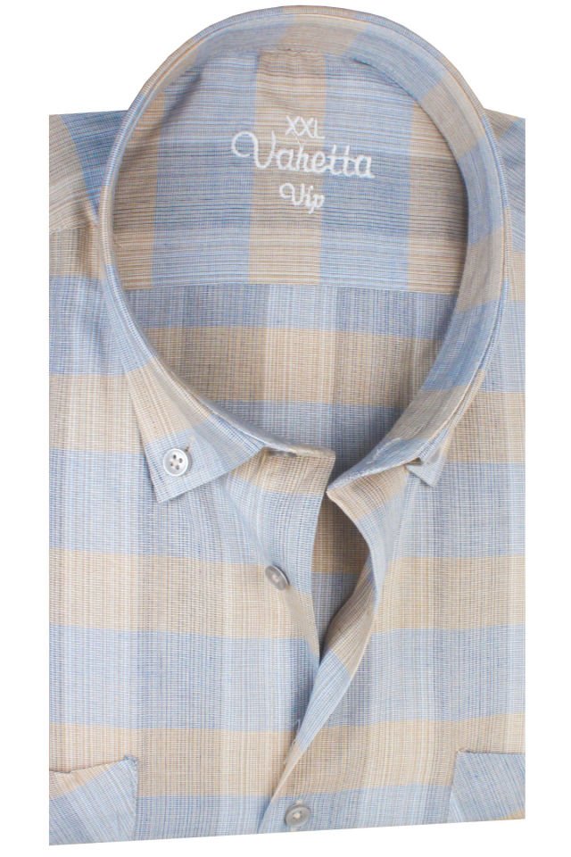Varetta Erkek Mavi Kareli Uzun Kollu Çift Cepli Büyük Beden Gömlek