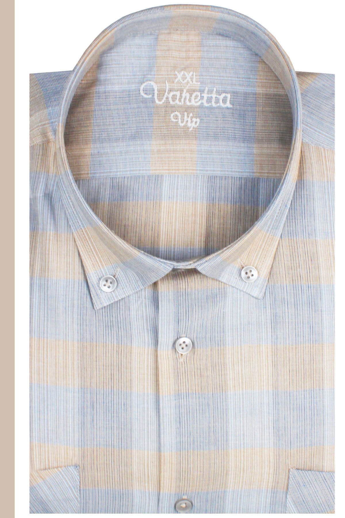 Varetta Erkek Mavi Kareli Uzun Kollu Çift Cepli Büyük Beden Gömlek