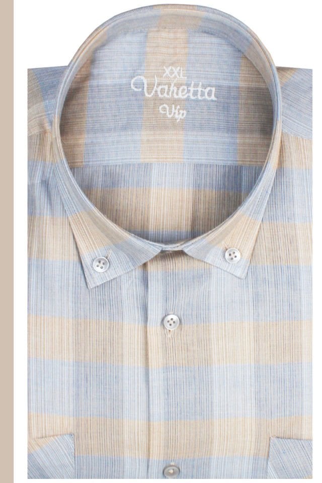 Varetta Erkek Mavi Kareli Uzun Kollu Çift Cepli Büyük Beden Gömlek