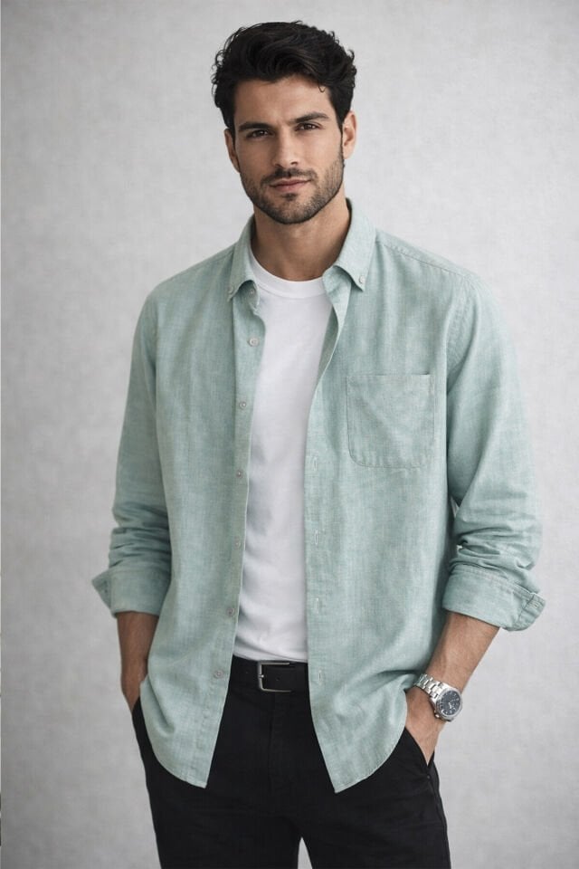 Varetta Erkek Yeşil Uzun Kollu Gömlek Klasik Kesim Cepli