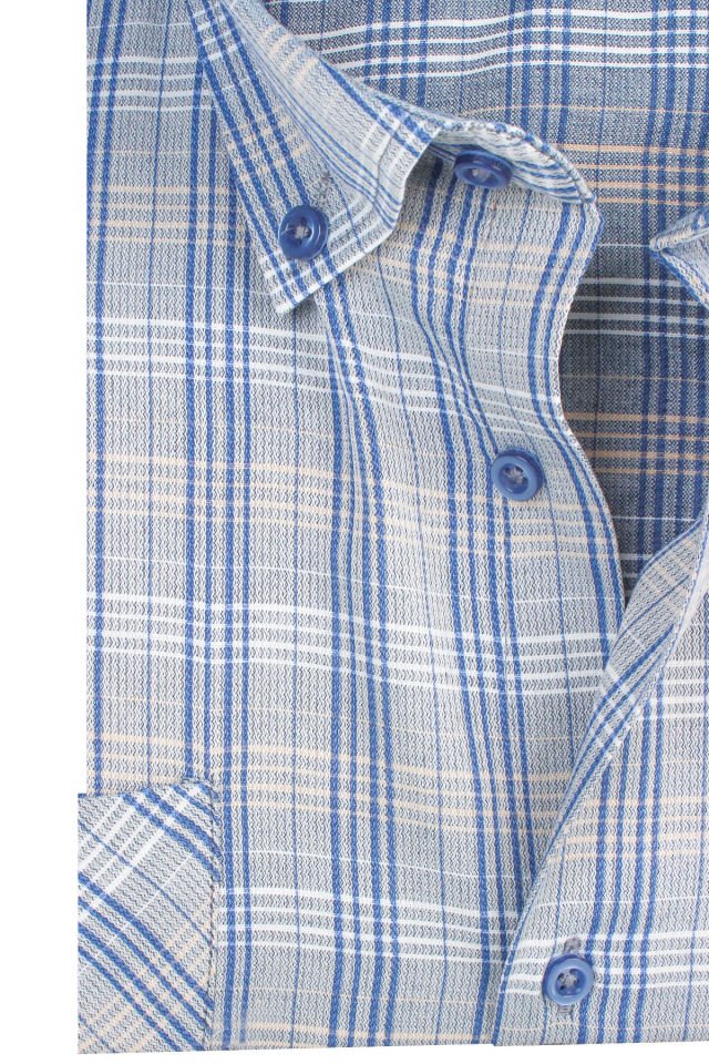 Varetta Erkek Mavi Kareli Uzun Kollu Çift Cepli Büyük Beden Gömlek