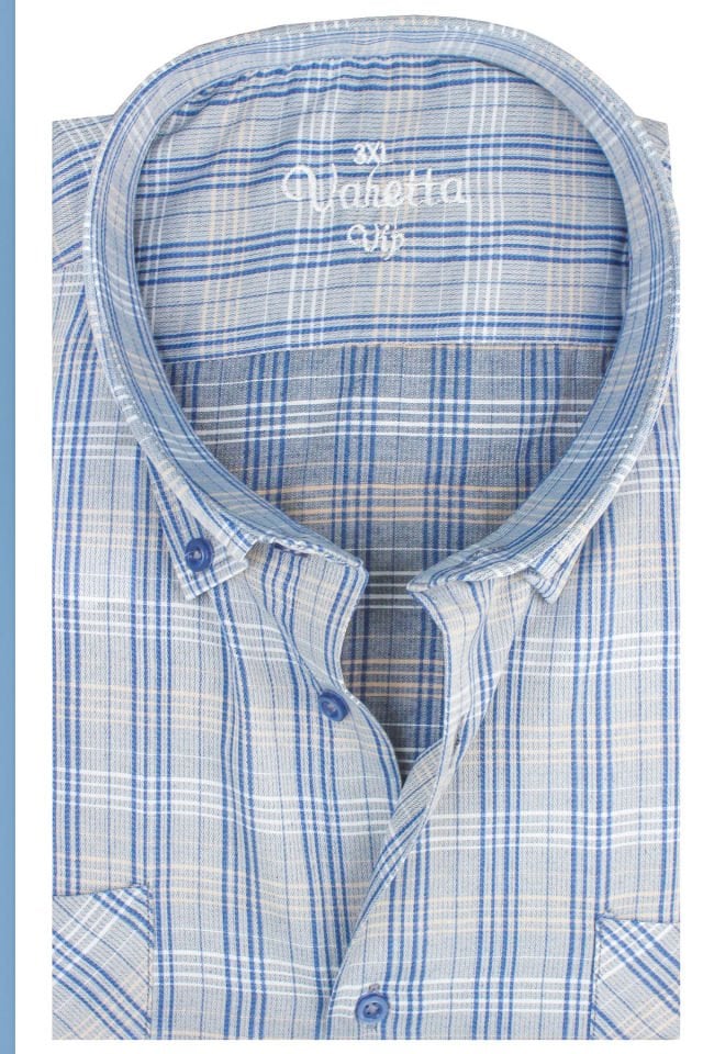 Varetta Erkek Mavi Kareli Uzun Kollu Çift Cepli Büyük Beden Gömlek