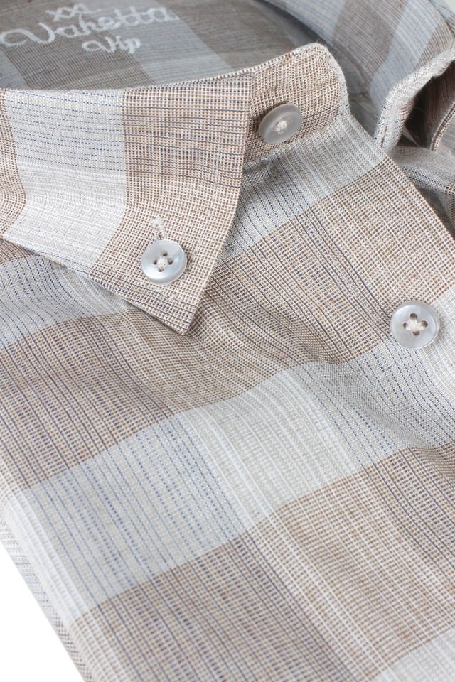 Varetta Erkek Taba Kahverengi Kareli Uzun Kollu Çift Cepli Büyük Beden Gömlek