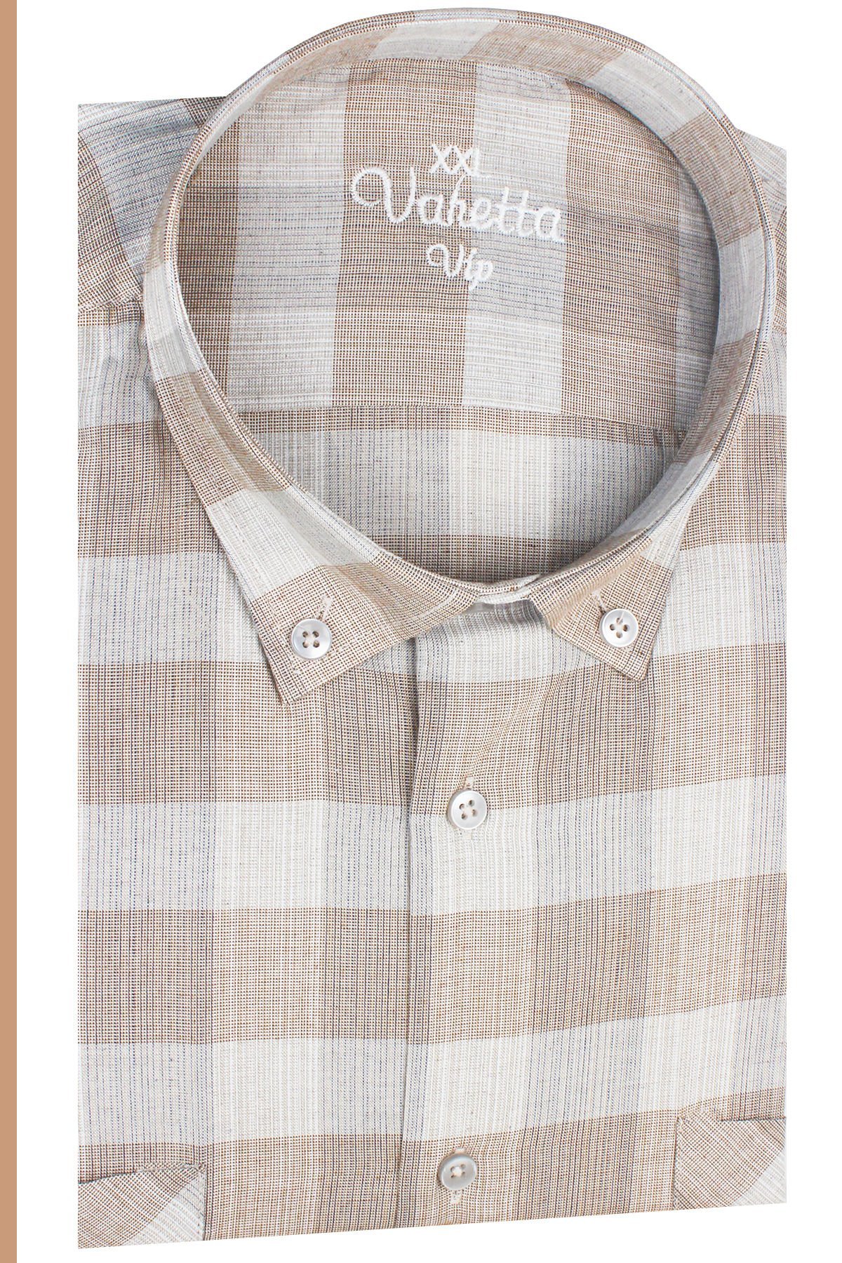 Varetta Erkek Taba Kahverengi Kareli Uzun Kollu Çift Cepli Büyük Beden Gömlek