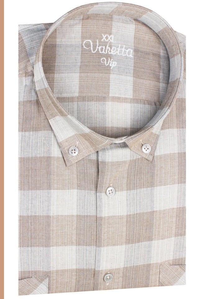 Varetta Erkek Taba Kahverengi Kareli Uzun Kollu Çift Cepli Büyük Beden Gömlek