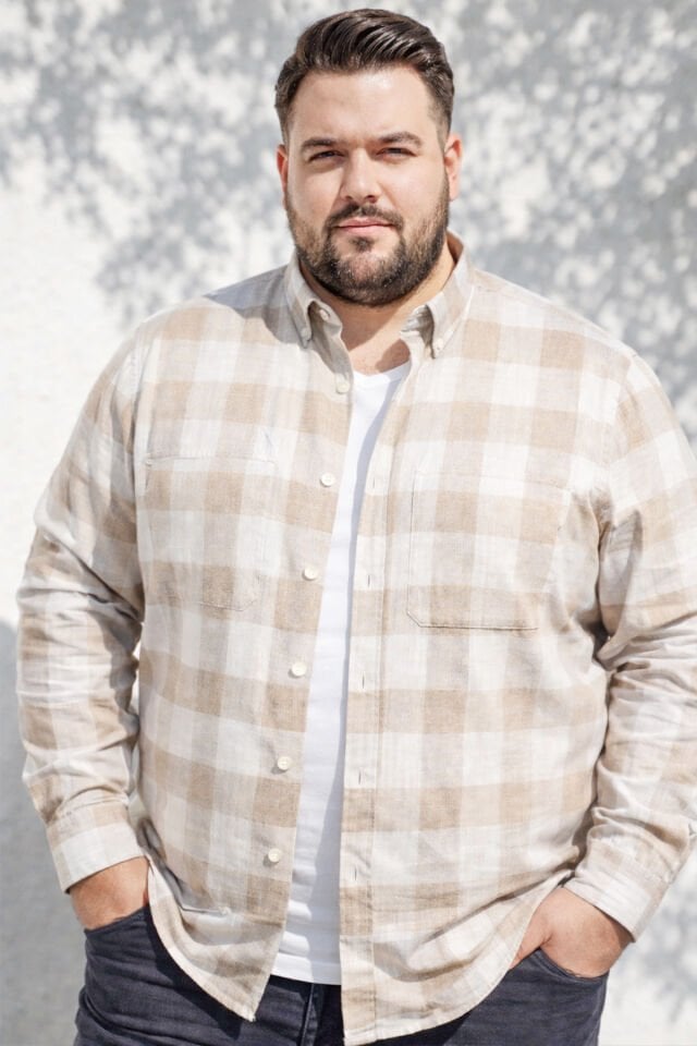 Varetta Erkek Bej Büyük Beden Gömlek Kareli Uzun Kollu Çift Cepli