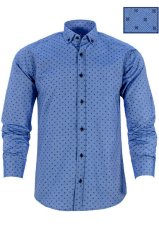 Erkek Slim Fit Mavi Desenli Koldan Katlamalı Erkek Gömlek