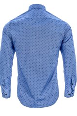 Erkek Slim Fit Mavi Desenli Koldan Katlamalı Erkek Gömlek