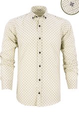 Erkek Slim Fit Bej Rengi Desenli Koldan Katlamalı Erkek Gömlek