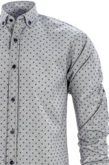 Erkek Slim Fit Gri Desenli Koldan Katlamalı Erkek Gömlek