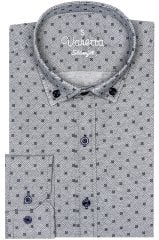 Erkek Slim Fit Gri Desenli Koldan Katlamalı Erkek Gömlek