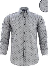 Erkek Slim Fit Gri Desenli Koldan Katlamalı Erkek Gömlek