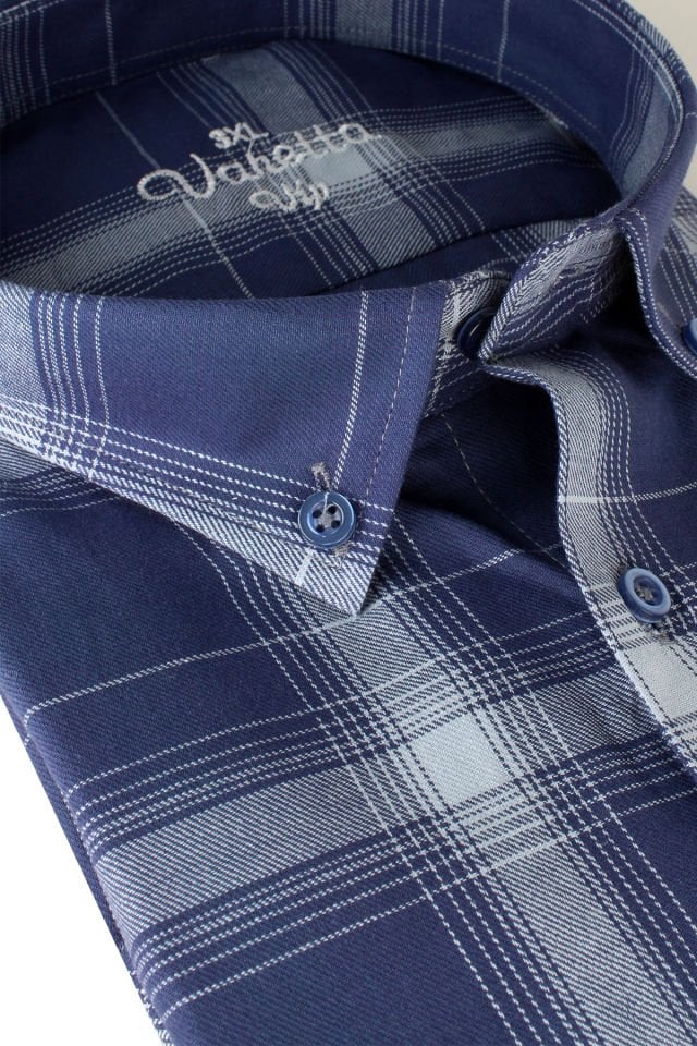 Varetta Erkek Lacivert Kareli Uzun Kollu Çift Cepli Büyük Beden Gömlek