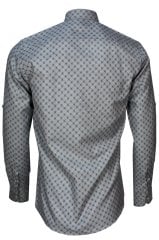 Erkek Slim Fit Gri Koldan Katlamalı Desenli Erkek Gömlek