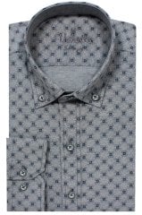 Erkek Slim Fit Gri Koldan Katlamalı Desenli Erkek Gömlek