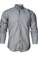 Erkek Slim Fit Gri Koldan Katlamalı Desenli Erkek Gömlek