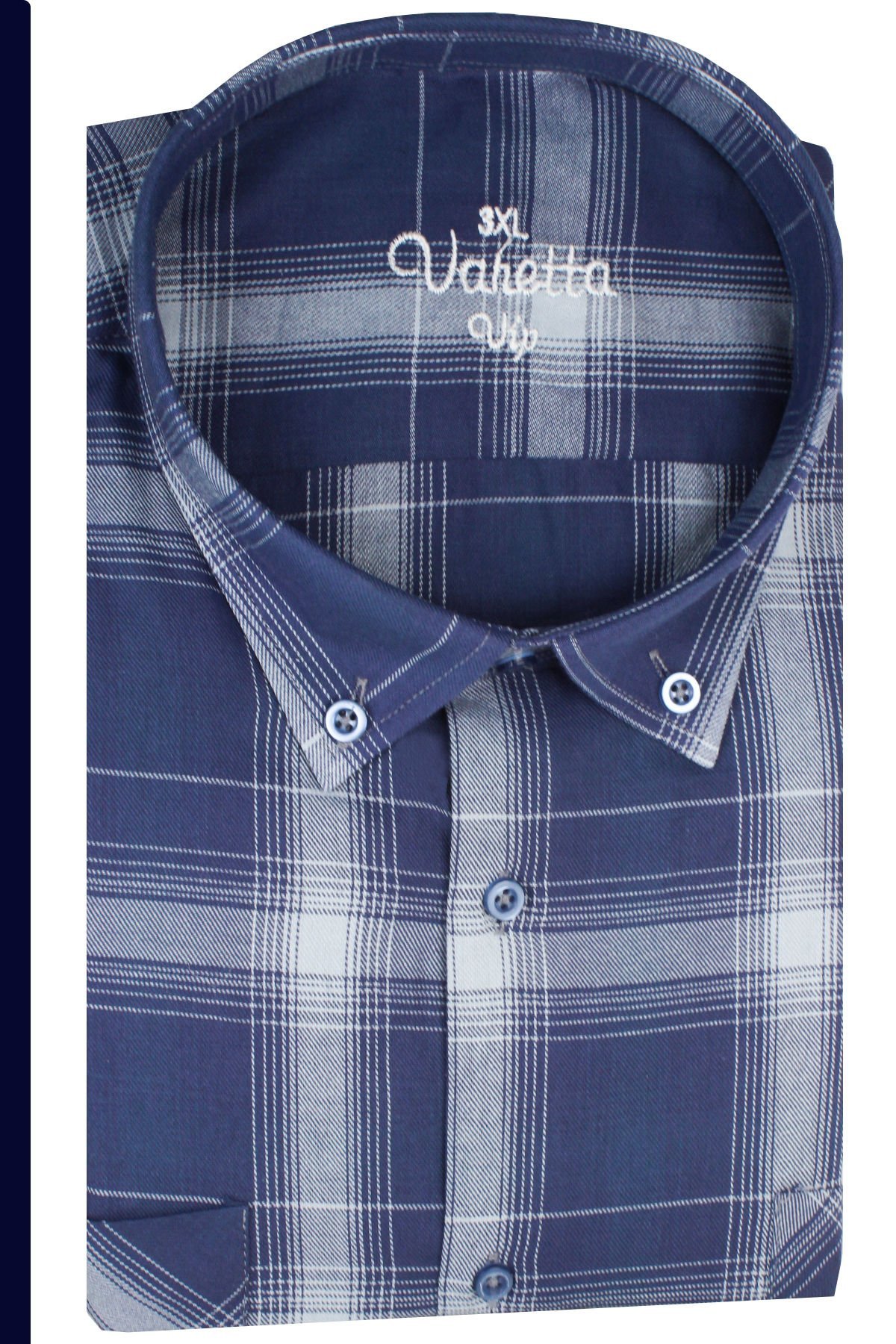 Varetta Erkek Lacivert Kareli Uzun Kollu Çift Cepli Büyük Beden Gömlek