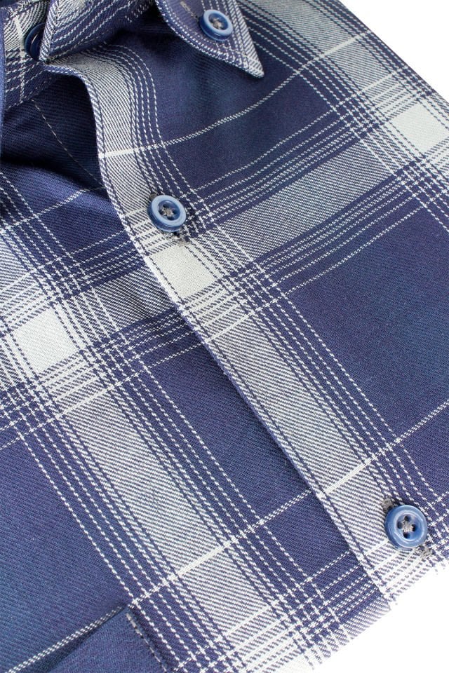 Varetta Erkek Lacivert Kareli Uzun Kollu Çift Cepli Büyük Beden Gömlek