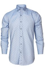 Erkek Slim Fit Açık Mavi Koldan Katlamalı Desenli Erkek Gömlek