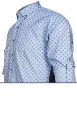 Erkek Slim Fit Açık Mavi Koldan Katlamalı Desenli Erkek Gömlek