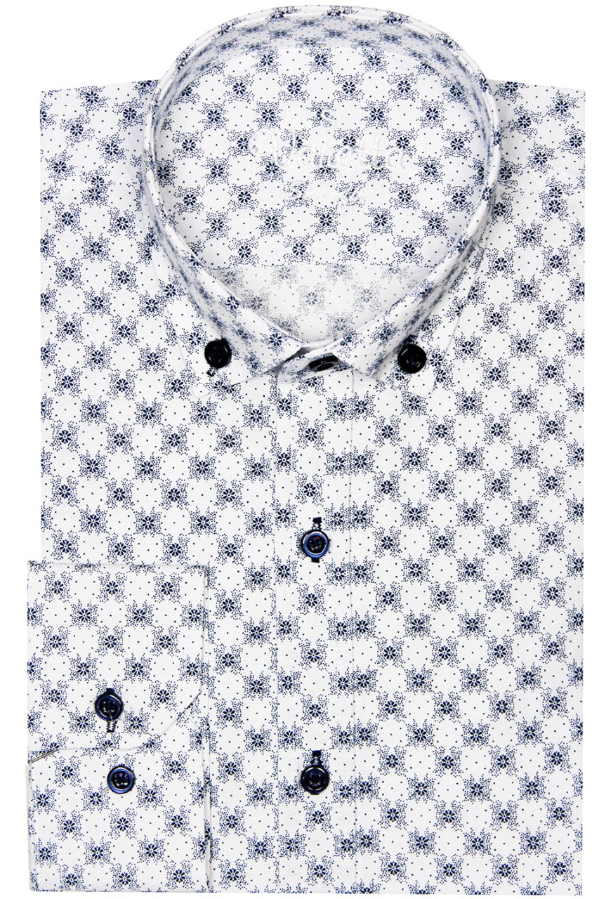 Varetta Erkek Slim Fit Beyaz  Desenli Uzun Kollu Gömlek