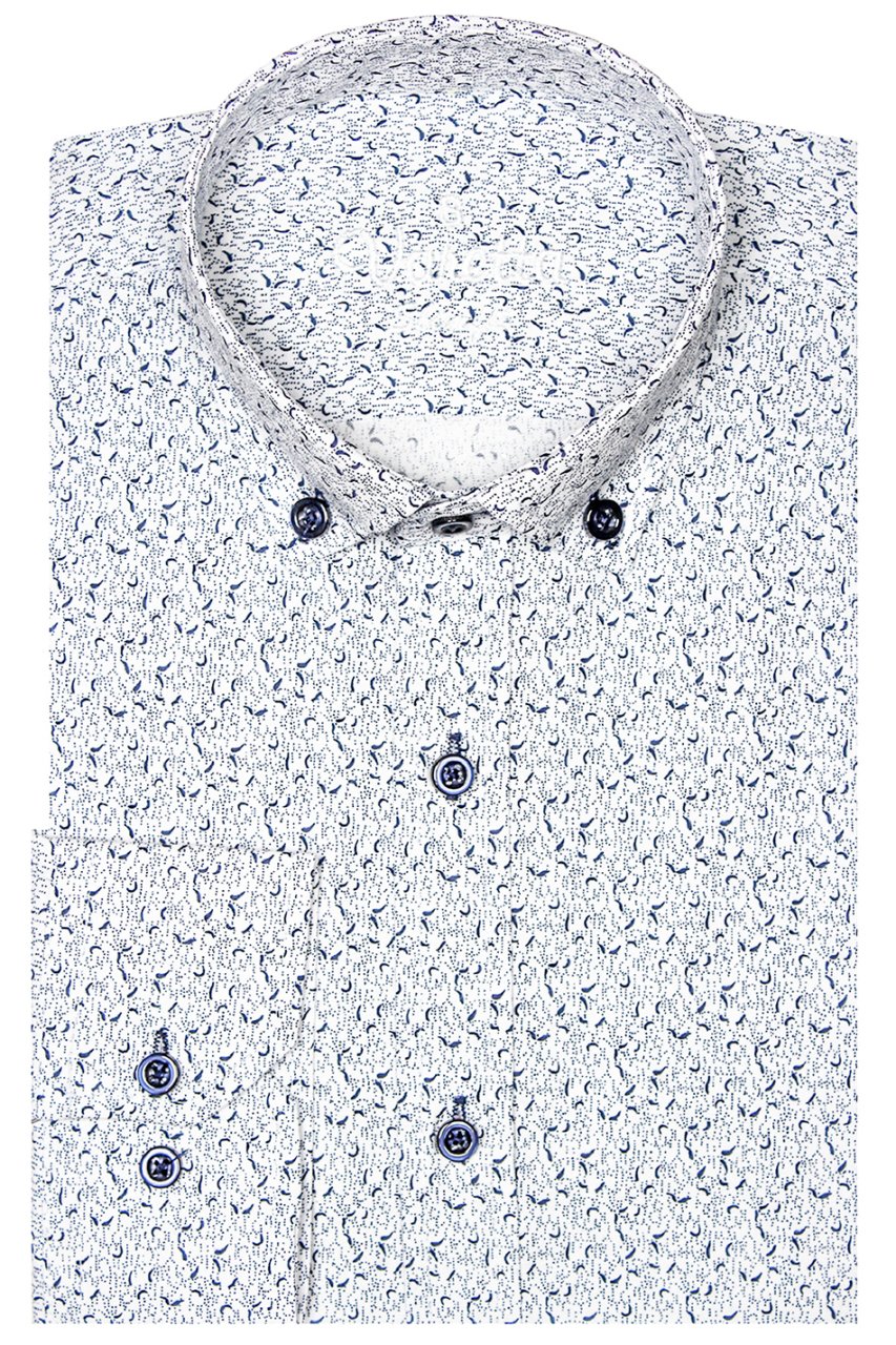 Erkek Slim Fit Beyaz Desenli Koldan Katlamalı Erkek Gömlek