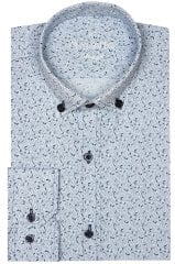 Erkek Slim Fit Açık Mavi Desenli Koldan Katlamalı Erkek Gömlek