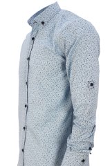 Erkek Slim Fit Açık Mavi Desenli Koldan Katlamalı Erkek Gömlek