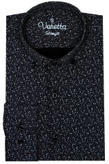 Erkek Slim Fit Siyah Desenli Koldan Katlamalı Erkek Gömlek