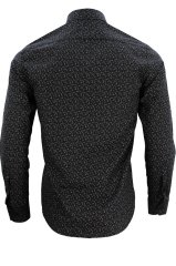 Erkek Slim Fit Siyah Desenli Koldan Katlamalı Erkek Gömlek