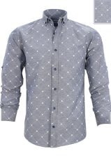 Erkek Slim Fit Gri Desenli Koldan Katlamalı Erkek Gömlek