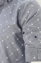 Erkek Slim Fit Gri Desenli Koldan Katlamalı Erkek Gömlek
