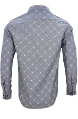 Erkek Slim Fit Gri Desenli Koldan Katlamalı Erkek Gömlek