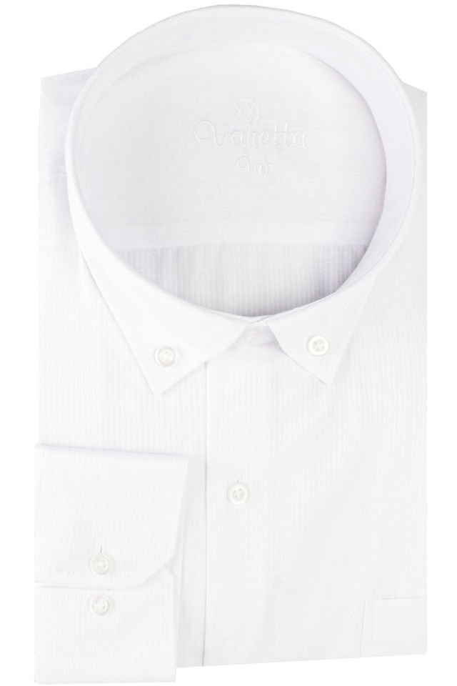 Varetta Erkek Beyaz Çizgili Uzun Kollu Cepli Büyük Beden Gömlek