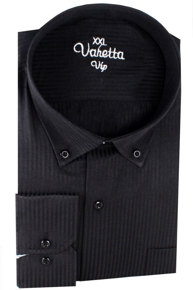 Varetta Erkek Siyah Çizgili Uzun Kollu Cepli Büyük Beden Gömlek