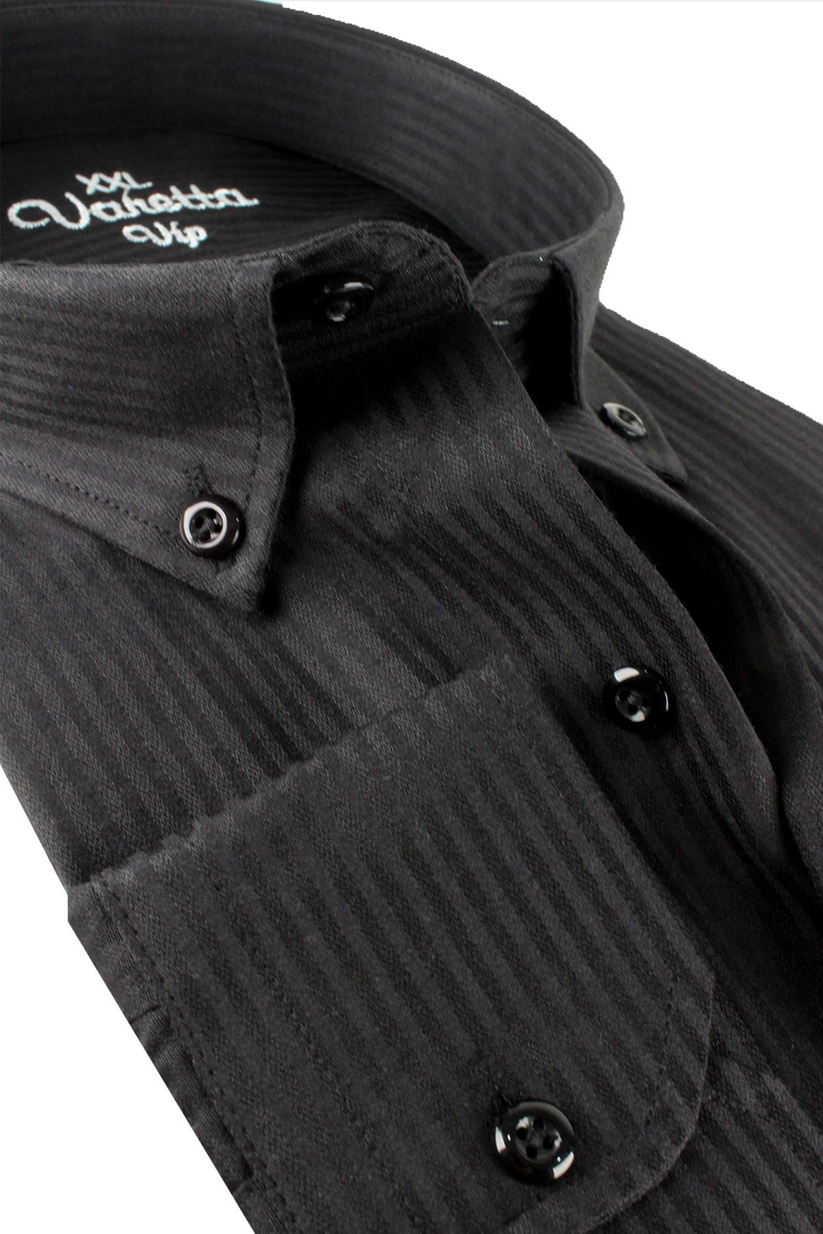 Varetta Erkek Siyah Çizgili Uzun Kollu Cepli Büyük Beden Gömlek