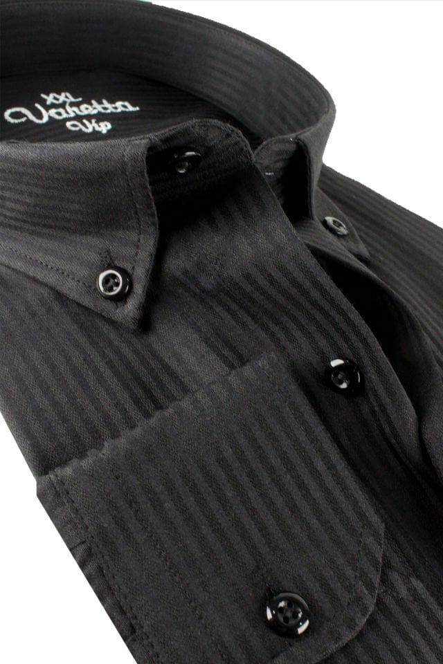 Varetta Erkek Siyah Büyük Beden Gömlek Çizgili Uzun Kollu Cepli