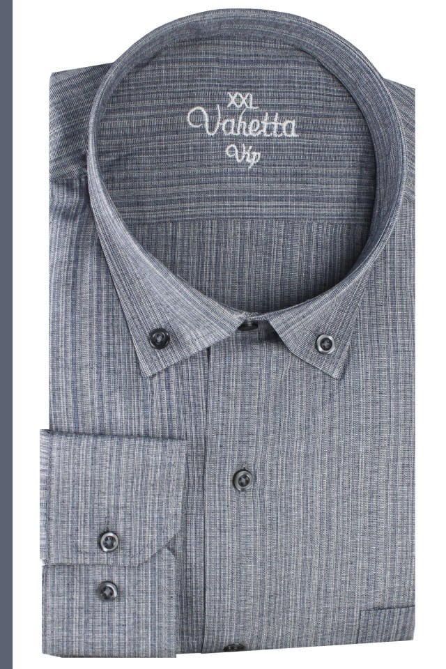 Varetta Erkek Gri Çizgili Uzun Kollu Cepli Büyük Beden Gömlek