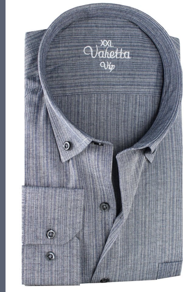 Varetta Erkek Gri Çizgili Uzun Kollu Cepli Büyük Beden Gömlek