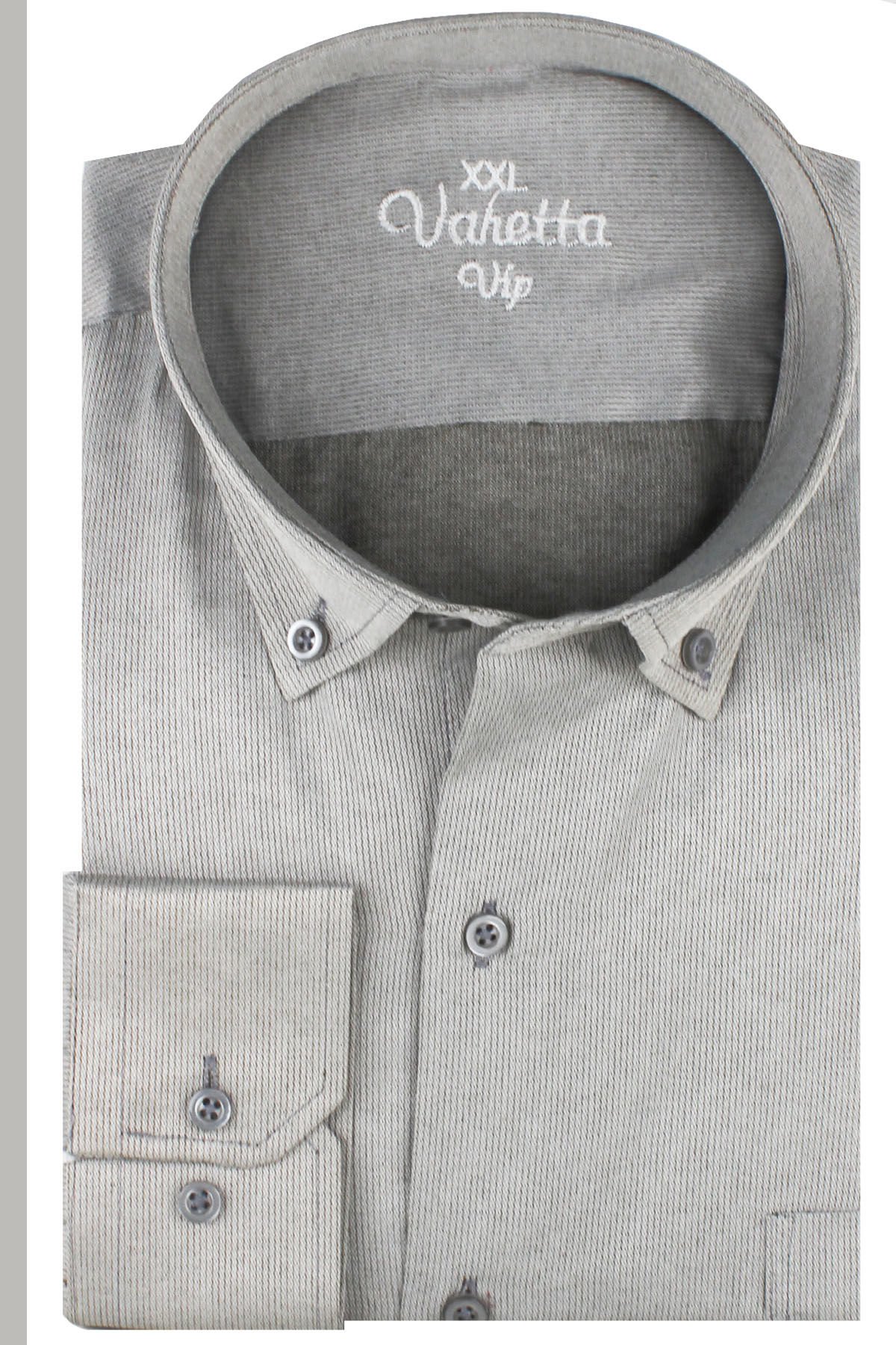 Varetta Erkek Gri Çizgili Uzun Kollu Cepli Büyük Beden Gömlek