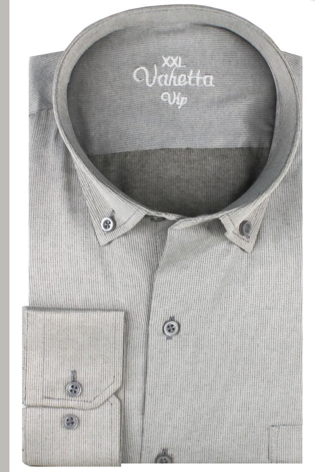 Varetta Erkek Gri Çizgili Uzun Kollu Cepli Büyük Beden Gömlek