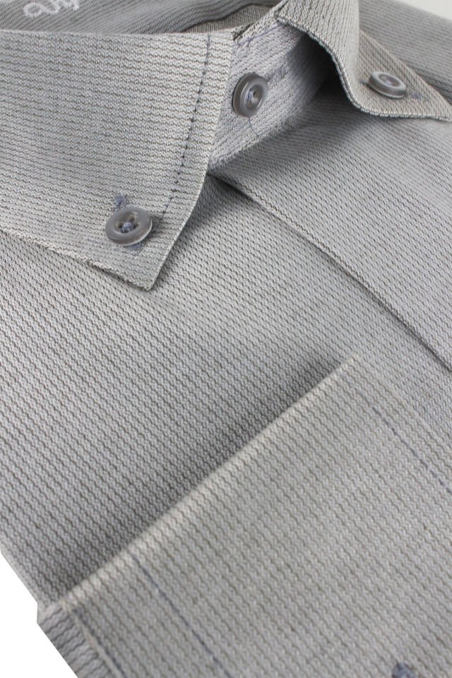 Varetta Erkek Gri Çizgili Uzun Kollu Cepli Büyük Beden Gömlek