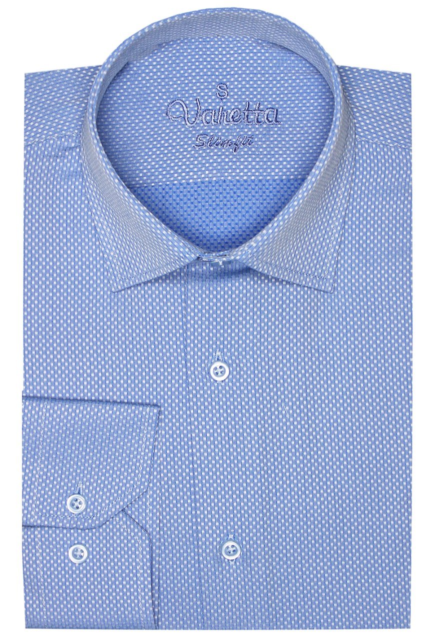 Erkek Deniz Mavisi Uzun Kol Mini Desen Slim Fit Erkek Gömlek M - Deniz Mavisi