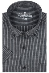 Varetta Erkek Siyah Kısa Kollu Klasik Kesim Yaka Düğmeli Cepli Gömlek