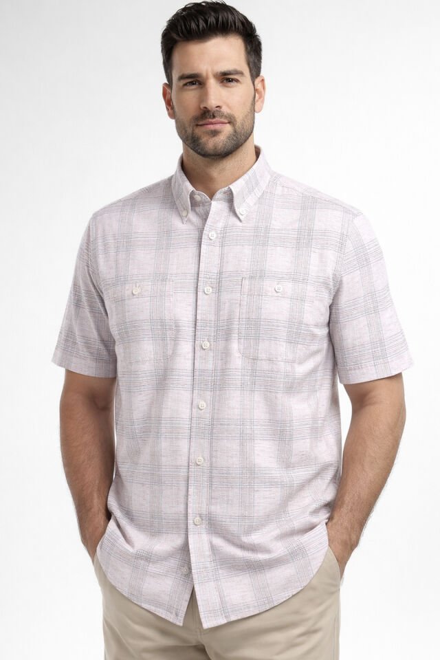 Varetta Erkek  Çift Cepli Kısa Kollu Gömlek Soft Pembe Pamuklu