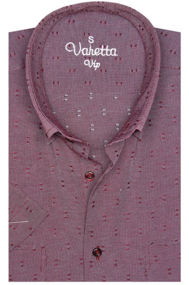 Erkek Vişne Rengi Çift Cepli  Kısa Kol  Klasik Kesim Gömlek