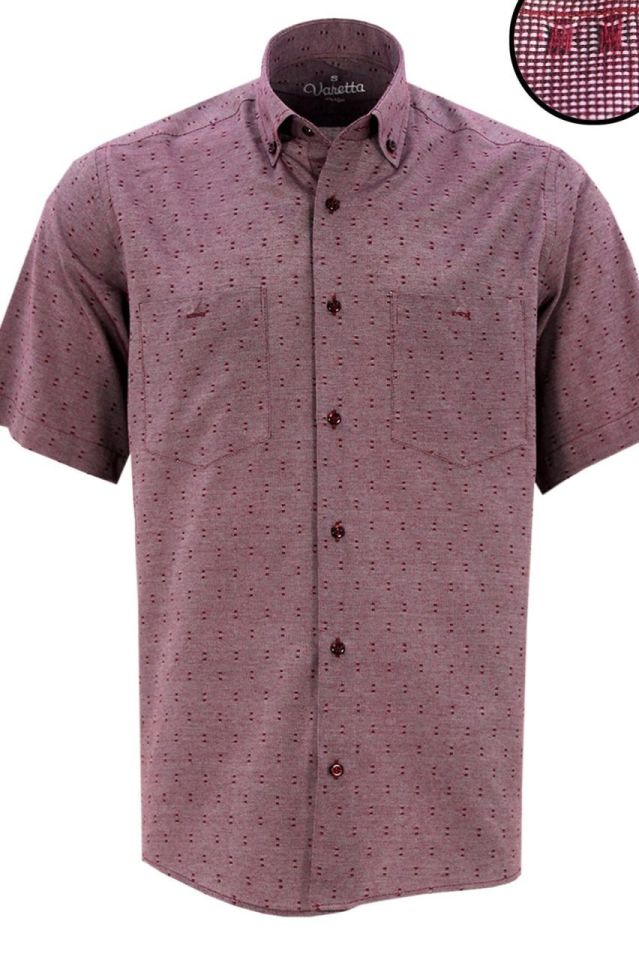 Erkek Vişne Rengi Çift Cepli  Kısa Kol  Klasik Kesim Gömlek